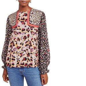 Anthropologie Blank London Joelle Leopard Print Blouse Bohemian Size S